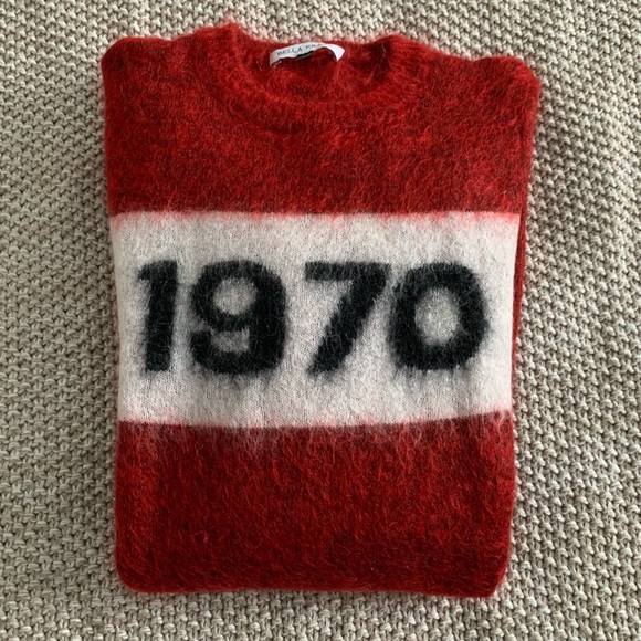 Bella Freud Sweaters - Bella Freud mohair « 1970 » sweater in red with black on white lettering